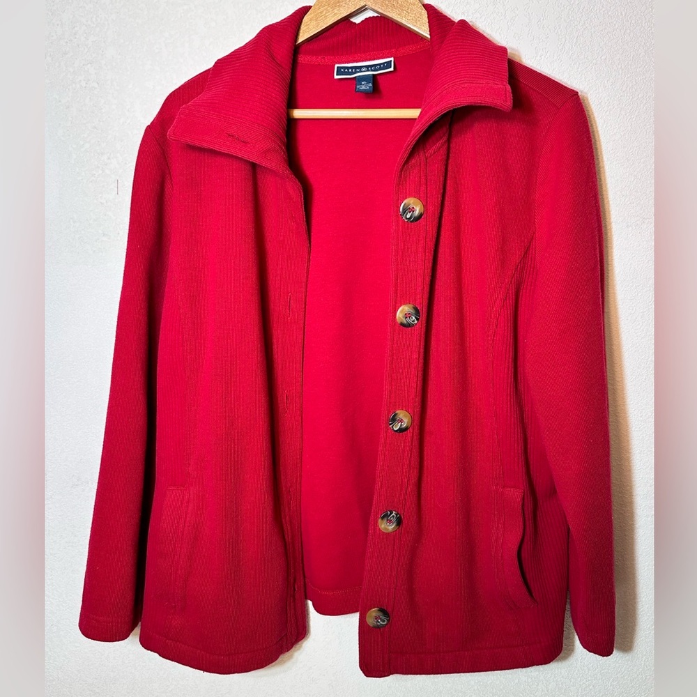 Karen Scott Sport Women's Red Long Sleeve Button Cardigan Sweater XL